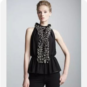 NEIMAN MARCUS for TARGET Robert Rodriguez Black Tan Ruffled Top $79.99 NWT XS